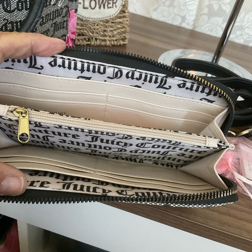 Juicy Couture Black and Pink Shoulder Bag With Matching Zip Around Wallet - Picture 6 of 6
